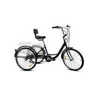 HYQOUKLR Biciclette a Tre Ruote, Triciclo for Adulti da 24 Pollici con Cestino Posteriore, Telaio in Acciaio ad Alto tenore di Carbonio, capacità 150 kg, Multicolore(Black)