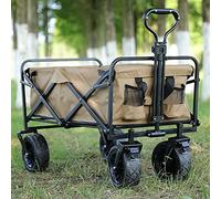 HYQOUKLR Carrello pieghevole portatile, Carrello da spiaggia pieghevole, carrello da campeggio e da giardino con ruote da 7,5 pollici for tutti i terreni, rosso(Khaki)