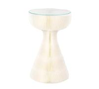 HYQOUKLR comodino, tavolino da caffè, Tavolino da caffè rotondo pieghevole 13x21 pollici con piano in vetro for patio, soggiorno, balcone, giardino, multicolore(White+clear Glass)