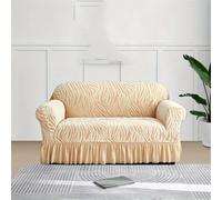 HYQOUKLR copridivano a L, regalo per il papà, Copridivano elasticizzato antiscivolo con gonna arricciata a onde marine a copertura totale(Beige,4-Seater Sofa)