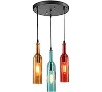 HYQOUKLR lampada da soffitto, lampada a sospensione retrò, Lampada a sospensione a LED in vetro retrò industriale vintage con bottiglia regolabile in altezza e diverse opzioni(3-circle Plate)