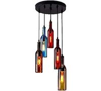 HYQOUKLR lampada da soffitto, lampada a sospensione retrò, Lampada a sospensione a LED in vetro retrò industriale vintage con bottiglia regolabile in altezza e diverse opzioni(5-circle Plate)
