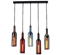 HYQOUKLR lampada da soffitto, lampada a sospensione retrò, Lampada a sospensione a LED in vetro retrò industriale vintage con bottiglia regolabile in altezza e diverse opzioni(5-long Plate)