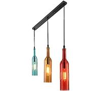 HYQOUKLR lampada da soffitto, lampada a sospensione retrò, Lampada a sospensione a LED in vetro retrò industriale vintage con bottiglia regolabile in altezza e diverse opzioni(3-long Plate)