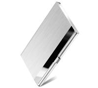 HYQOUKLR portabiglietti da visita, Porta biglietti da visita in metallo, porta biglietti da visita sottile con tasca(Silver)