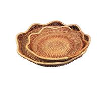 HYQOUKLR vassoio rettangolare, vassoio in rattan vassoiowic Cesto portaoggetti in rattan intrecciato a mano, vassoio portaoggetti, colore naturale, diverse misure, confezione da 3