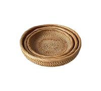HYQOUKLR vassoio rettangolare, vassoio in rattan vassoiowic Cesto portaoggetti in rattan intrecciato, for la casa, snack di frutta secca, colore naturale, confezione da 3