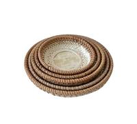 HYQOUKLR vassoio rettangolare, vassoio in rattan vassoiowic Cesto portaoggetti rotondo in rattan intrecciato fatto a mano, naturale, confezione da 5