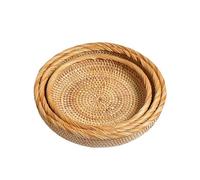 HYQOUKLR vassoio rettangolare, vassoio in rattan vassoiowic Set di cestini portaoggetti for tavolino da caffè in rattan intrecciato, naturale, 19-26x3-4,5 cm, confezione da 3