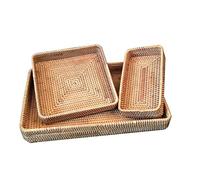 HYQOUKLR vassoio rettangolare, vassoio in rattan vassoiowic Vassoi da portata impilabili in rattan intrecciato naturale, taglia S/M/L, confezione da 3