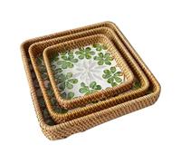 HYQOUKLR vassoio rettangolare, vassoio in rattan vassoiowic Vassoi portaoggetti e portavivande in rattan intrecciato multicolore, diverse misure, confezione da 3(Green)