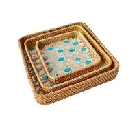 HYQOUKLR vassoio rettangolare, vassoio in rattan vassoiowic Vassoi portaoggetti e portavivande in rattan intrecciato multicolore, diverse misure, confezione da 3(Blue)