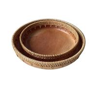 HYQOUKLR vassoio rettangolare, vassoio in rattan vassoiowic Vassoio portaoggetti in legno massello di rattan intrecciato a mano multicolore, confezione da 2 for soggiorno(Natural 1)