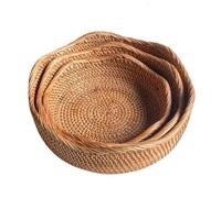 HYQOUKLR vassoio rettangolare, vassoio in rattan vassoiowic Vassoio portaoggetti in rattan intrecciato a mano, piatto for snack e frutta, 23x6 cm-28x9 cm, confezione da 3 pezzi, colore naturale
