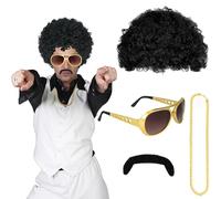 Hyran Costume Hippie per Uomo, Set 4 Pezzi Outfit Anni 70 e 80 con Parrucca Afro, Vestiti da Carnevale Uomo, Costumi per Carnevale, Accessori Disco e Hip Hop per Feste a Tema e Cosplay