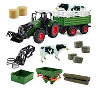 Hyrenee Trattore agricolo Veicoli Trattore Rimorchio con pinza di presa Balla rotonda Caricamento frontale Rimorchio ribaltabile Spandiconcime con Giocattoli Agricoltura Playset per ragazzi bambini