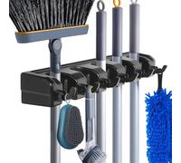 Hyrixdirect - Supporto da parete per scopa e mocio, resistente, montaggio a parete, per casa, giardino, garage, 5 posizioni, con 6 ganci