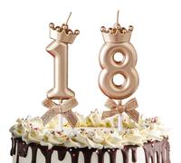 HYRKOTW 2 Candele Numeriche 3D Oro Rosa per 18° Compleanno, Candela a Forma di Corona con Farfalla per Torta, Decorazioni per Festa Compleanno Ragazza Ragazzo(Numero 1 e 8)