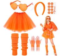 Hysagtek Aperol Costume da donna - 7 pezzi costume da Carnevale da donna con cerchietto arancione adesivo cuore occhiali da sole gonna in tulle arancione da donna per carnevale festa hawaiana