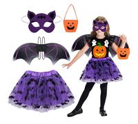 Hysagtek Costume da pipipistrello per bambini, 4 pezzi, costume da Halloween con ali di pipipistrello, maschera, sacchetto e tutù, per Halloween, cosplay, feste, carnevale