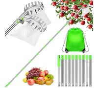 Hysagtek Raccoglitore per mele da 4 m, con manico telescopico e testa regolabile, strumento raccoglifrutta con sacchetto di lino morbido, leggero e a lunga portata per mele, ciliegie, bacche, arancia