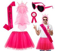 Hysagtek Set Addio al Celibato da Uomo con Tutù Rosa, Occhiali da Amore, Distintivo JGA, Velo, Corona e Fascia - Costume per Feste di Nozze Spoof