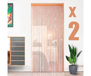 HYSENM 2 Pezzi Tenda per Porta Filo Matrimonio 100x200cm Tinta Unita Glitter per Camera da Letto, Ristorante, Sfondo Fotografico - Arancione