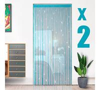HYSENM Confezione da 2 tende per porte, 100 x 200 cm, tende con perline per porte, zanzariera per porte, tende per porte - blu