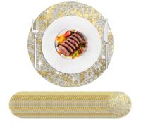 Hysenm Set di 50 tovagliette usa e getta dorate, ultrasottile 33 cm rotonde in rete pressata, tovagliette usa e getta per la decorazione della casa, tavolo da pranzo, matrimoni, feste di compleanno