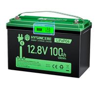 HYSINCERE Batteria al litio LiFePO4 da 12 V, 100 Ah, con LED, 1 confezione, 100 A, BMS intelligente e max. 15000 cicli, 12 Volt Deep Cycle, ricaricabile da 1280 Wh, per camper, campeggio, sistemi a