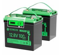 HYSINCERE LiFePO4 Mini batteria al litio da 12 V 100 Ah con LED, 2 pezzi, 100 A, BMS intelligente e max. 15000 cicli, 12 Volt Deep Cycle, batteria ricaricabile da 1280 Wh, per camper, campeggio