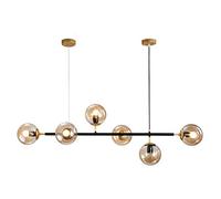 HYSJDMNC E27 Plafoniera Moderna in Vetro Lungo Moderno con molecole Sputnik in Oro Placcato in Ottone Durante la Cena Leggera, Cucina, Isola, Camera da Letto, Illuminazione, Vetro Nero e Ambra 6