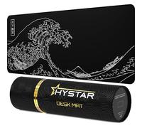 Hystar® Tappetino per mouse da gioco esteso, XXXL, 114,3 x 50,8 cm, spessore 5 mm, superficie impermeabile, tessuto in poliestere liscio e base in gomma naturale, The great wave (nero)