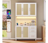 HYSZ 183 cm cucina buffet, luci decorative a LED controllate app, 2 prese USB, 2 ripiani regolabili, 3 cassetti, maniglie in metallo dorato, ideale per cucine e sala da pranzo.