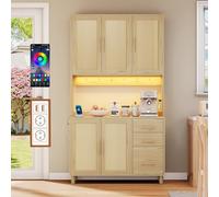 HYSZ 183 cm cucina buffet, luci decorative a LED controllate app, 2 prese USB, 2 ripiani regolabili, 3 cassetti, maniglie in metallo dorato, ideale per cucine e sala da pranzo.
