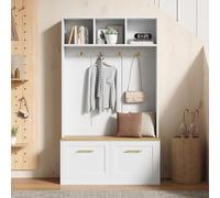 HYSZ Armadio a buffet, set appendiabiti aperto e 2 ante - guardaroba compatto con 4 ganci, colore naturale e bianco, dimensioni 105 × 40 × 180 cm