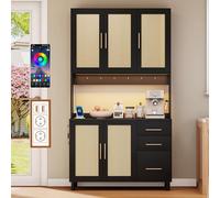 HYSZ Armadio da cucina da 183 cm, con illuminazione a LED controllata da app, 2 porte USB, 2 prese, ripiani regolabili, maniglie in metallo dorato, ideale per cucina e sala da pranzo