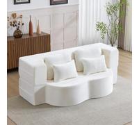 HYSZ Boneless - Divano con funzione letto, divano a 2 posti, con 4 cuscini, schiuma ad alta densità, senza montaggio, per piccoli spazi, camera da letto, 198 x 60 x 76 cm (bianco)