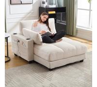 HYSZ Chaise longue, cloud, poltrona da lettura, poltrona, soffice imbottitura a strisce, ringhiera a mano con imbottitura arrotolabile, pieghevole per la testa, tre tazze e una tasca laterale per