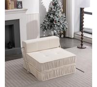 HYSZ Divano con funzione letto, divano singolo, divano pieghevole, futon, poltrona da lettura, cuscino per lo schienale rimovibile, per soggiorno, appartamento, piccolo spazio, 92 x 92 x 64 cm (bianco