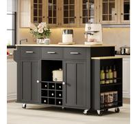 HYSZ Isola da cucina mobile, carrello da cucina, tavolo da pranzo estensibile, armadio da cucina con vano portaoggetti, 3 cassetti, portabottiglie, presa con USB, 136-223 x 50 x 93 cm (nero + colore