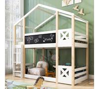HYSZ Lettino in legno, per bambini, con scaletta, letto a soppalco per bambini, 2 reti a doghe, colore naturale e bianco, 90 x 200 cm