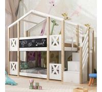 HYSZ Lettino in legno, per bambini, letto a castello, casa sull'albero con scale e protezione dalle cadute, letto a soppalco per bambini, 2 reti a doghe, colore naturale e bianco, 90 x 200 cm