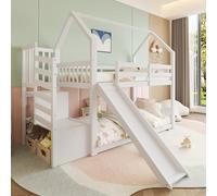 HYSZ Lettino in legno, per ragazzi (senza materasso), letto a castello con scala di stoccaggio e scivolo, lettino con ringhiere, adatto per bambini, ragazzi, 90 x 200 cm, bianco