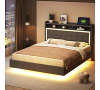 HYSZ Letto imbottito, letto matrimoniale, letto imbottito 140 x 200, con presa USB e luce LED, letto può essere posizionato sulla testiera del letto, design dei piedi nascosto, letto doppio, tessuto