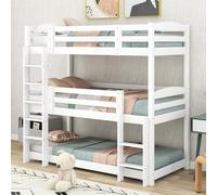 HYSZ Letto in legno, per ragazzi, letto a castello, 90 x 200 cm, letto a tre piani in legno, per bambini, senza materasso, bianco (90 x 200 cm)