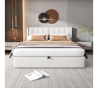 HYSZ Lit rembourré LED binaural 140 x 190 cm, idraulico, porta USB Rechargeable Dans le, Avec éclairage LED, tête de lit réglable, galet PU, bianco