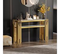 HYSZ Mid-Century - Consolle Modern 128 x 44 x 80 cm, in MDF bianco con gambe in metallo dorato, doppio strato, per soggiorno, corridoio o sala da pranzo