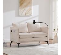 HYSZ Moderno divano doppio, piccolo divano in tessuto, poltrona, divano, con tasca laterale + supporto per cellulare regolabile, adatto per soggiorno, camera da letto, balcone (beige)