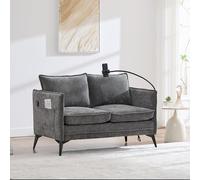 HYSZ Moderno divano doppio, piccolo divano in tessuto, poltrona, divano, con tasca laterale + supporto per cellulare regolabile, adatto per soggiorno/camera da letto/balcone (grigio)